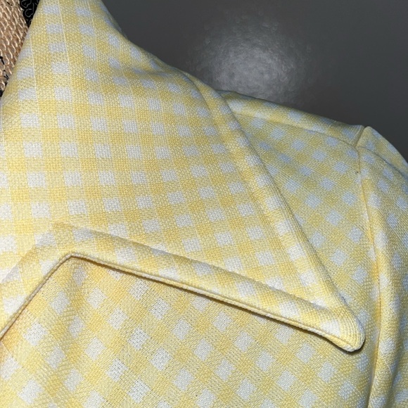 Vintage 70s Yellow Checkered Button Up Top Blouse - Picture 4 of 13